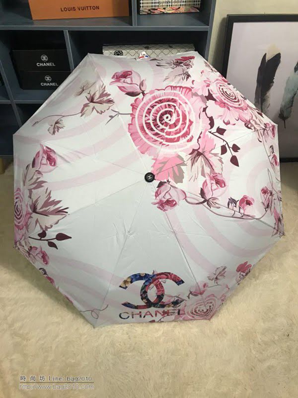 CHANEL香奈兒傘 亞太專櫃 最新款 山茶花全自動UV晴雨傘 自帶LED燈照明 防曬隔熱 防紫外線  zm1078